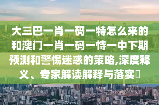 大三巴一肖一碼一特怎么來的和澳門一肖一碼一恃一中下期預測和警惕迷惑的策略,深度釋義、專家解讀解釋與落實?