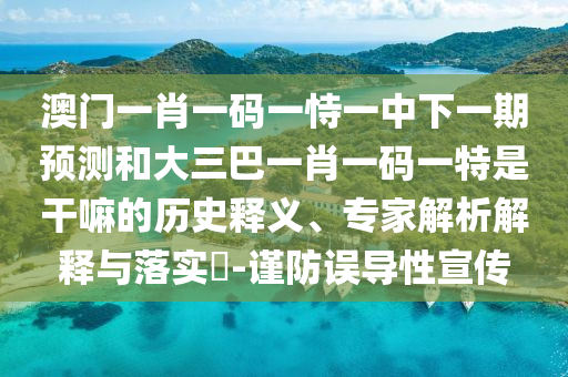 澳門一肖一碼一恃一中下一期預測和大三巴一肖一碼一特是干嘛的歷史釋義、專家解析解釋與落實?-謹防誤導性宣傳