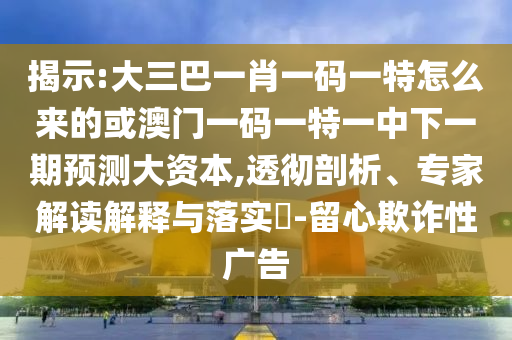 揭示:大三巴一肖一碼一特怎么來的或澳門一碼一特一中下一期預測大資本,透徹剖析、專家解讀解釋與落實?-留心欺詐性廣告