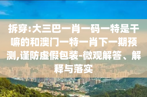 拆穿:大三巴一肖一碼一特是干嘛的和澳門一特一肖下一期預(yù)測(cè),謹(jǐn)防虛假包裝-微觀解答、解釋與落實(shí)
