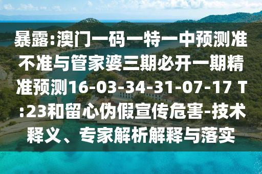 暴露:澳門一碼一特一中預測準不準與管家婆三期必開一期精準預測16-03-34-31-07-17 T:23和留心偽假宣傳危害-技術釋義、專家解析解釋與落實